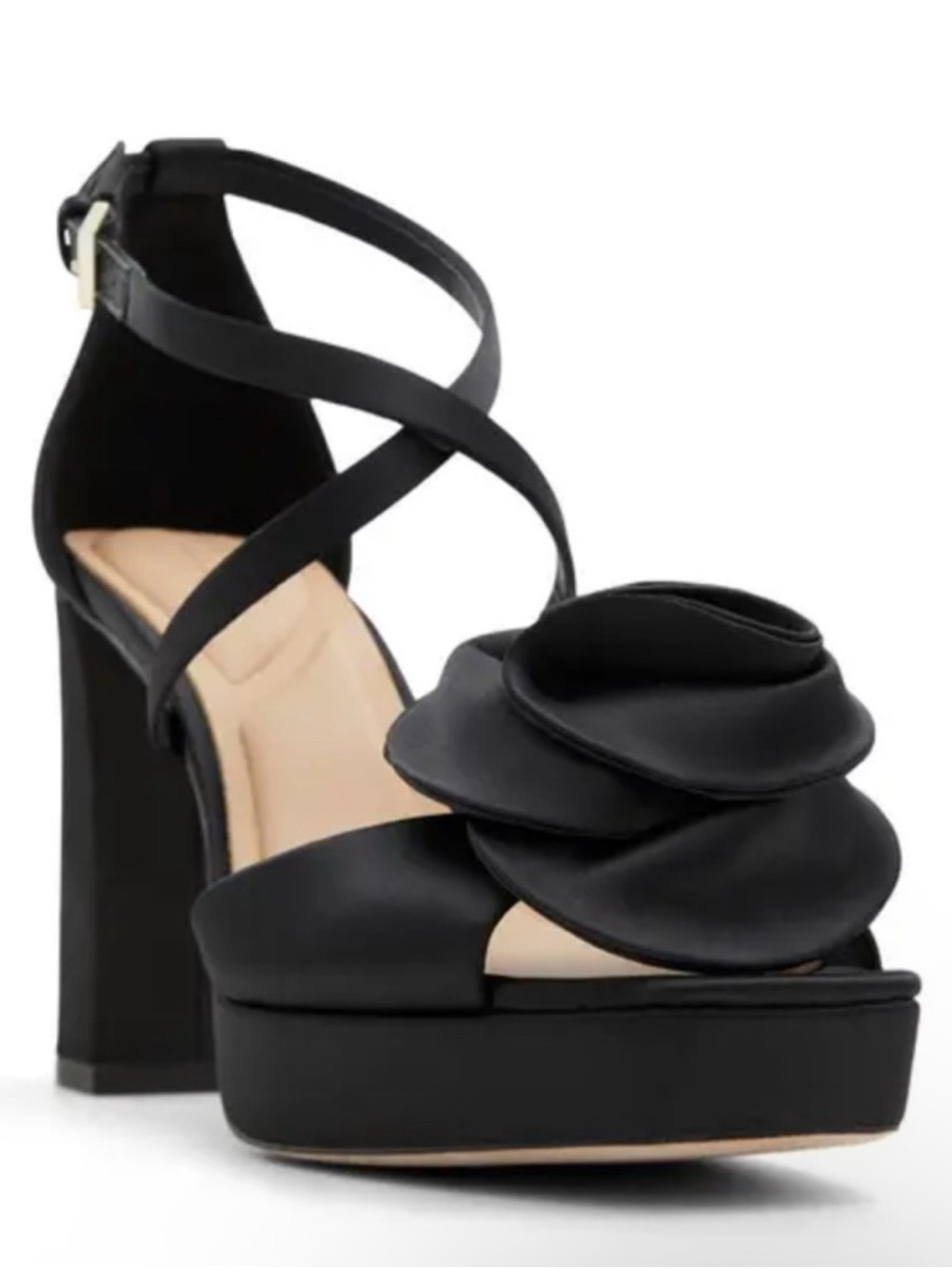 Ted baker Black Floral Platform Sandal with Crisscross Ankle Straps